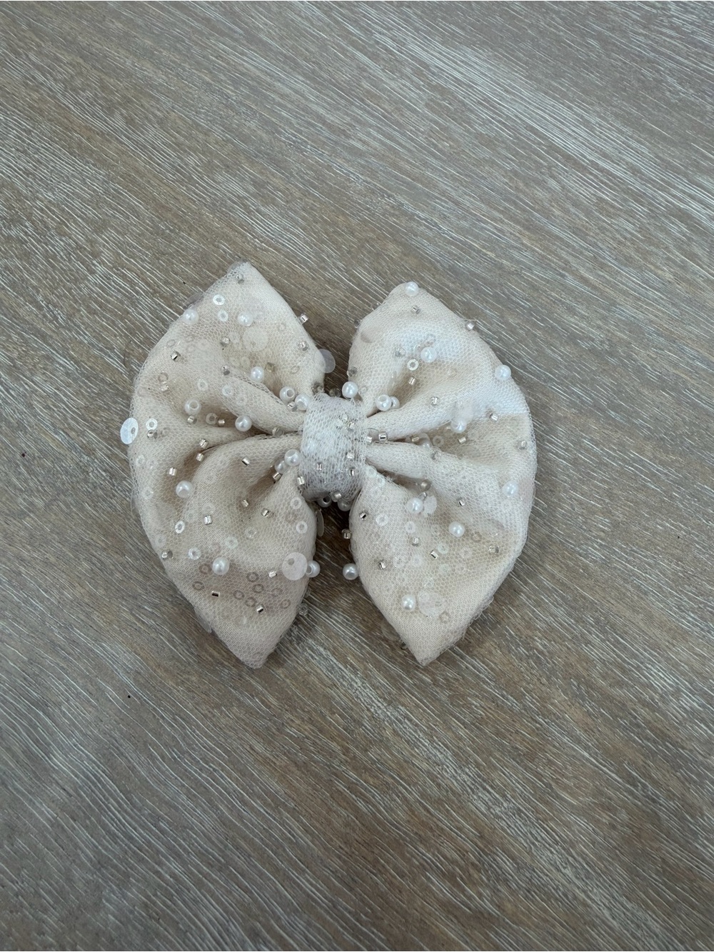 Embellished Beige Bow Hair Clip